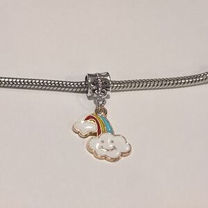 Silver Gold Rainbow Smiley Cloud Enameled Charm for‎ Pandora Style Bracelet